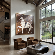 White Horse Rears Moonward - rearing white horse painting by Isabelle Laurent, modern Western square wall art – styled room scene view 1