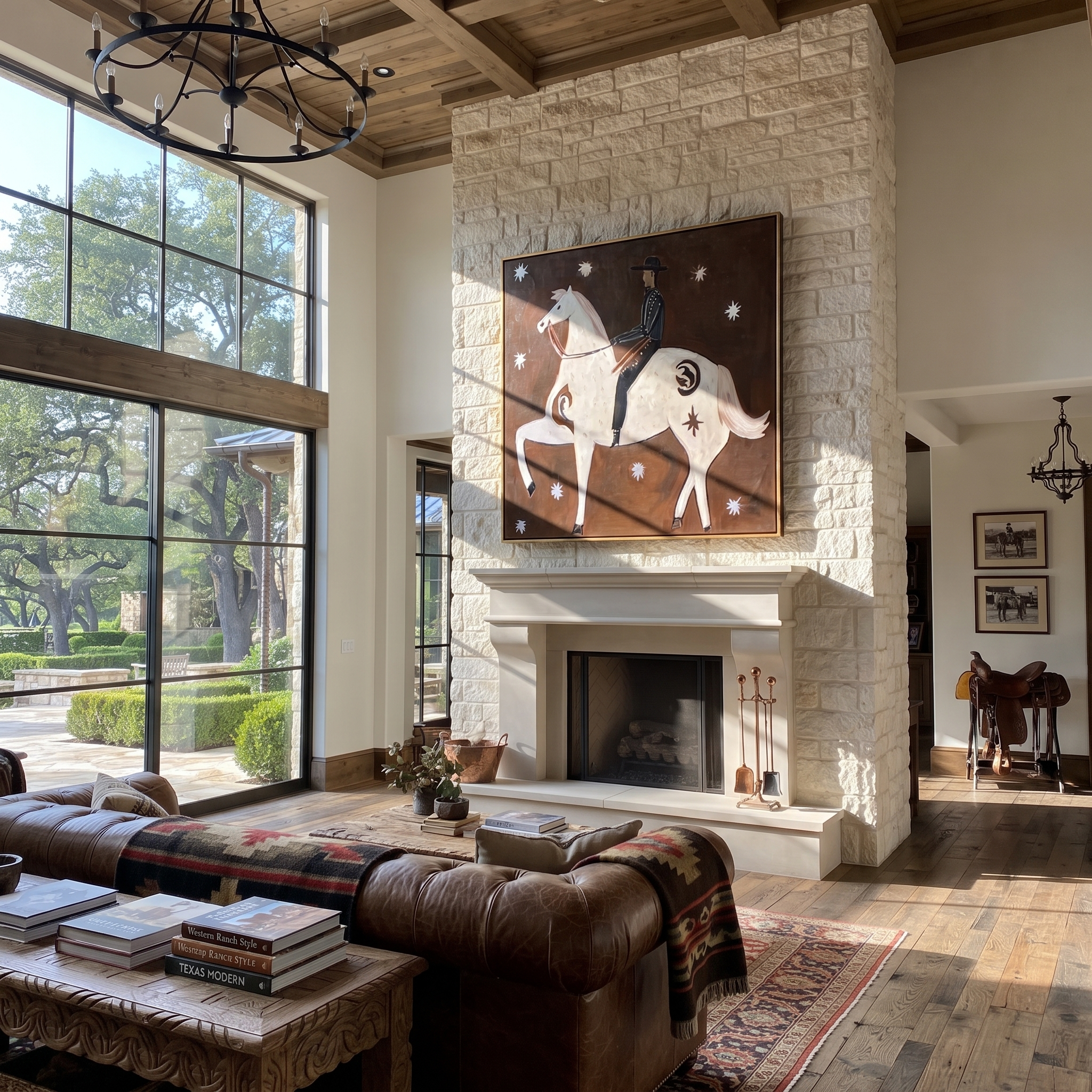 White Horse Rears Moonward - rearing white horse painting by Isabelle Laurent, modern Western square wall art – styled room scene view 4