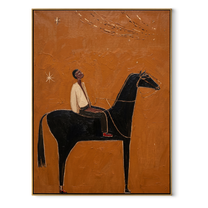 Ivory Rider Watches Comet - black horse rider painting by Isabelle Laurent, modern Western vertical wall art – wood frame on white background