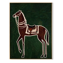 White Reins Frame Chestnut - chestnut horse folk painting by Isabelle Laurent, modern Western vertical wall art – wood frame on white background