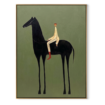 Pale Rider Sits High - tall black horse painting by Isabelle Laurent, modern Western vertical wall art – wood frame on white background