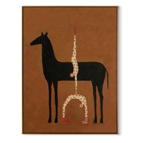 Inverted Stars Meet Horse - horse acrobat painting by Isabelle Laurent, modern Western vertical wall art – wood frame on white background
