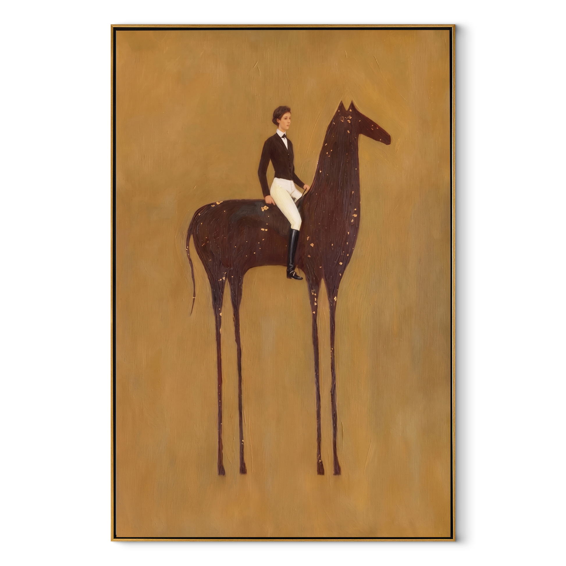 White Breeches Ride Dapples - spotted horse rider painting by Isabelle Laurent, modern Western vertical wall art – wood frame on white background