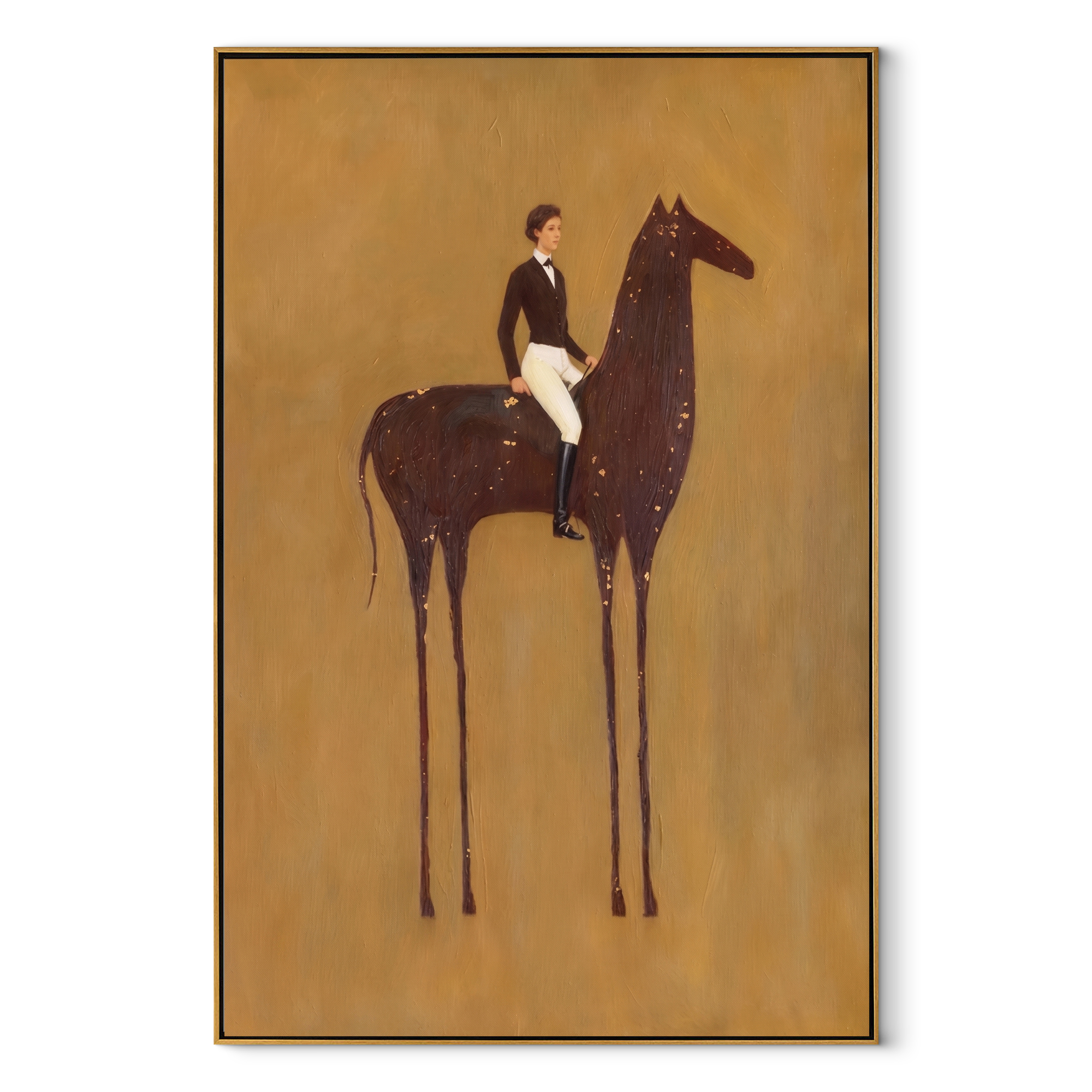 White Breeches Ride Dapples - spotted horse rider painting by Isabelle Laurent, modern Western vertical wall art – wood frame on white background