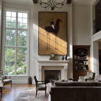 White Breeches Ride Dapples - spotted horse rider painting by Isabelle Laurent, modern Western vertical wall art – styled room scene view 3