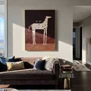Three Martinis Cross Spots - spotted horse cocktail painting by Isabelle Laurent, modern Western vertical wall art – styled room scene view 1