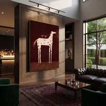 Three Martinis Cross Spots - spotted horse cocktail painting by Isabelle Laurent, modern Western vertical wall art – styled room scene view 5