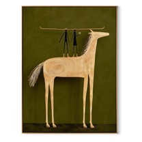 Two Figures Balance Ivory - white horse acrobat painting by Isabelle Laurent, modern Western vertical wall art – wood frame on white background