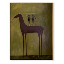 Two Figures Measure Stillness - tall horse balance painting by Isabelle Laurent, modern Western vertical wall art – wood frame on white background