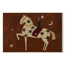Star Horse Rises Moonward - celestial white horse painting by Isabelle Laurent, modern Western horizontal wall art – wood frame on white background