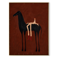 Ember Horse Bears Stripes - reclining rider horse painting by Isabelle Laurent, modern Western vertical wall art – wood frame on white background