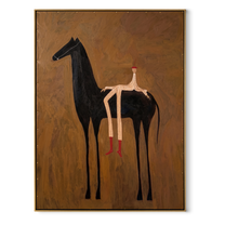 Long Legs Rest Midnight - reclining rider horse painting by Isabelle Laurent, modern Western vertical wall art – wood frame on white background