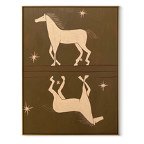 White Horses Mirror Stars - celestial twin horse painting by Isabelle Laurent, modern Western vertical wall art – wood frame on white background