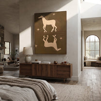 White Horses Mirror Stars - celestial twin horse painting by Isabelle Laurent, modern Western vertical wall art – styled room scene view 5