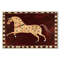 Golden Horse Runs Starlight - star pattern horse painting by Isabelle Laurent, modern Western horizontal wall art – wood frame on white background
