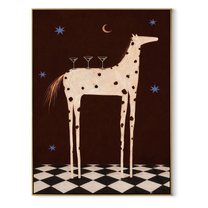 Three Martinis Crown Dapples - spotted horse cocktail painting by Isabelle Laurent, modern Western vertical wall art – wood frame on white background