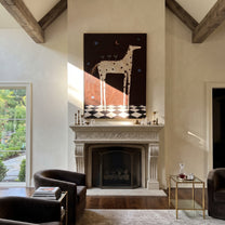 Three Martinis Crown Dapples - spotted horse cocktail painting by Isabelle Laurent, modern Western vertical wall art – styled room scene view 2