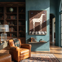 Three Martinis Crown Dapples - spotted horse cocktail painting by Isabelle Laurent, modern Western vertical wall art – styled room scene view 5