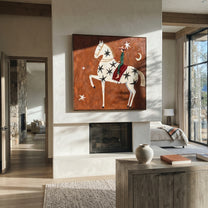 Black Stars Lift Ivory - celestial horse rider painting by Isabelle Laurent, modern Western square wall art – styled room scene view 5