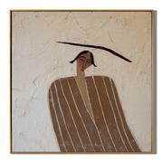 The Brim Draws Silence — Pinstripe Hat Figure Painting | Retro Modern Square Wall Art – brown and gray retro modern fashion art, square hand-painted canvas art – view 1