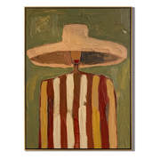 The Hat Outgrows Noon — Striped Wide-Hat Figure Painting | Retro Modern Vertical Wall Art – brown and gold retro modern fashion art, vertical hand-painted canvas art – view 1