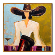 Black Brim Orders Color — Martini Fashion Figure Painting | Retro Modern Square Wall Art – brown and gold retro modern fashion art, square hand-painted canvas art – view 1