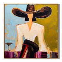 Black Brim Orders Color — Martini Fashion Figure Painting | Retro Modern Square Wall Art – brown and gold retro modern fashion art, square hand-painted canvas art – view 1