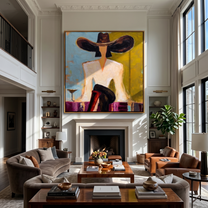 Black Brim Orders Color — Martini Fashion Figure Painting | Retro Modern Square Wall Art – brown and gold retro modern fashion art, square hand-painted canvas art – view 3