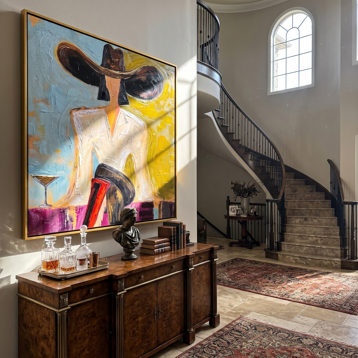 Black Brim Orders Color — Martini Fashion Figure Painting | Retro Modern Square Wall Art – brown and gold retro modern fashion art, square hand-painted canvas art – view 4