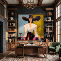 Black Brim Orders Color — Martini Fashion Figure Painting | Retro Modern Square Wall Art – brown and gold retro modern fashion art, square hand-painted canvas art – view 6