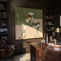 White Boots Hold Ground – green and white modern cowgirl painting, retro modern square wall art – view 5