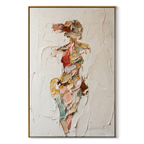 Fragments Dress the Quiet Figure - abstract fashion figure painting by Marcus Lau, retro modern vertical wall art – wood frame on white background