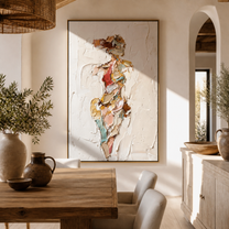 Fragments Dress the Quiet Figure - abstract fashion figure painting by Marcus Lau, retro modern vertical wall art – styled room scene view 4