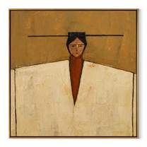 Ivory Shoulders Hold the Horizon - geometric fashion portrait by Marcus Lau, retro modern square wall art – wood frame on white background