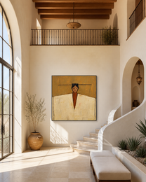 Ivory Shoulders Hold the Horizon - geometric fashion portrait by Marcus Lau, retro modern square wall art – styled room scene view 2