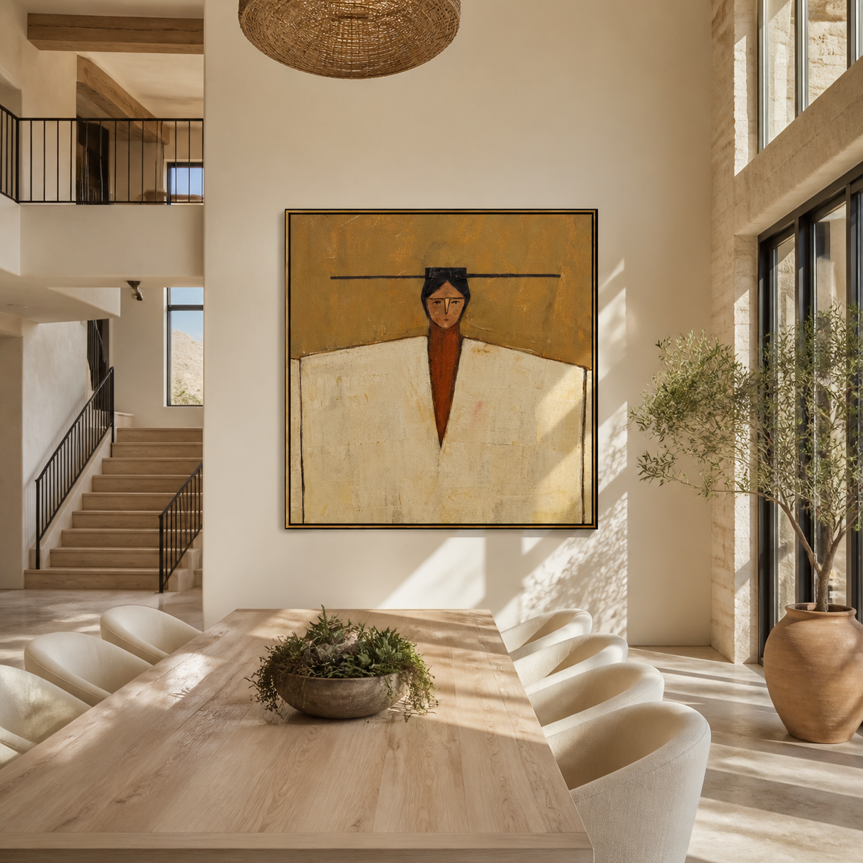 Ivory Shoulders Hold the Horizon - geometric fashion portrait by Marcus Lau, retro modern square wall art – styled room scene view 5