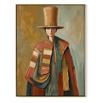The Tall Hat Carries Autumn - top hat fashion figure painting by Marcus Lau, retro modern vertical wall art – wood frame on white background