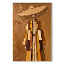 The Straw Brim Shelters Autumn Layers - layered coat woman painting by Marcus Lau, retro modern vertical wall art – wood frame on white background