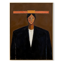 Black Coat Meets Copper - black coat man portrait by Marcus Lau, retro modern vertical wall art – wood frame on white background