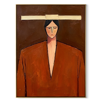 Ivory Bar Meets Rust - geometric rust suit portrait by Marcus Lau, retro modern vertical wall art – wood frame on white background