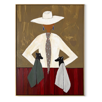 Two Hounds Frame Ivory - woman with two dogs painting by Marcus Lau, retro modern vertical wall art – wood frame on white background