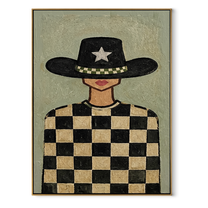 Silver Star Guards Checkers - cowgirl checkerboard portrait by Marcus Lau, retro modern vertical wall art – wood frame on white background