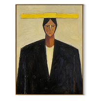 Yellow Bar Crowns Black - geometric black suit portrait by Marcus Lau, retro modern vertical wall art – wood frame on white background