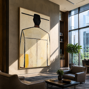 Ivory Back Faces Light - minimal back figure painting by Marcus Lau, retro modern vertical wall art – styled room scene view 1