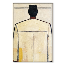 Ivory Back Faces Light - minimal back figure painting by Marcus Lau, retro modern vertical wall art – wood frame on white background