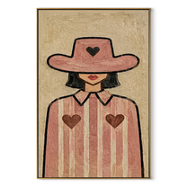 Three Hearts Wear Rose - cowgirl heart portrait painting by Marcus Lau, retro modern vertical wall art – wood frame on white background
