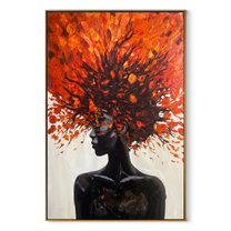 Scarlet Leaves Crown Night - black figure with red leaves by Marcus Lau, Retro Modern vertical wall art – wood frame on white background