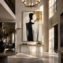 Two Shadows Share Gold - black and ivory couple by Marcus Lau, Retro Modern vertical wall art – styled room scene view 2