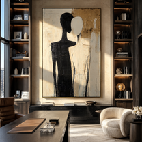 Two Shadows Share Gold - black and ivory couple by Marcus Lau, Retro Modern vertical wall art – styled room scene view 3