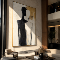 Two Shadows Share Gold - black and ivory couple by Marcus Lau, Retro Modern vertical wall art – styled room scene view 4